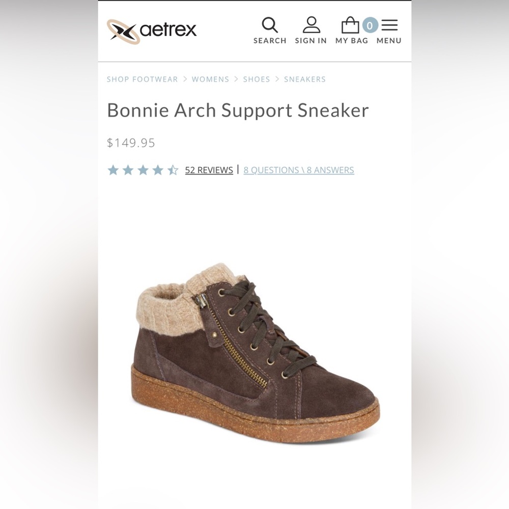 Aetrex Sneaker Bootie Sz 8.5 NWT